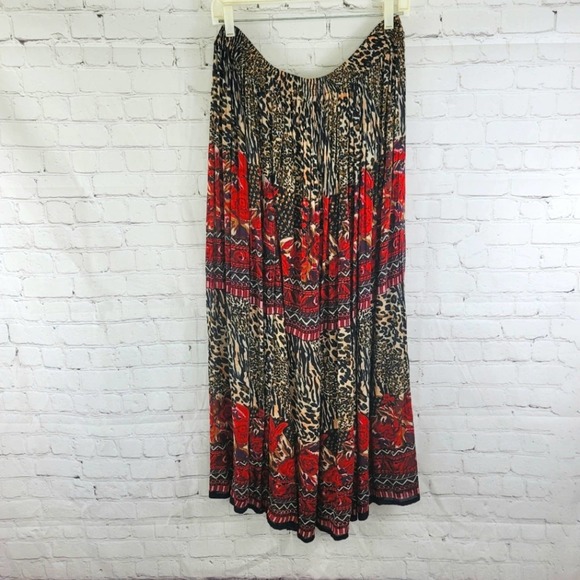 Mary Jayne Animal/Floral Print A-line Elastic Waist Button Front Maxi Skirt - Picture 1 of 10